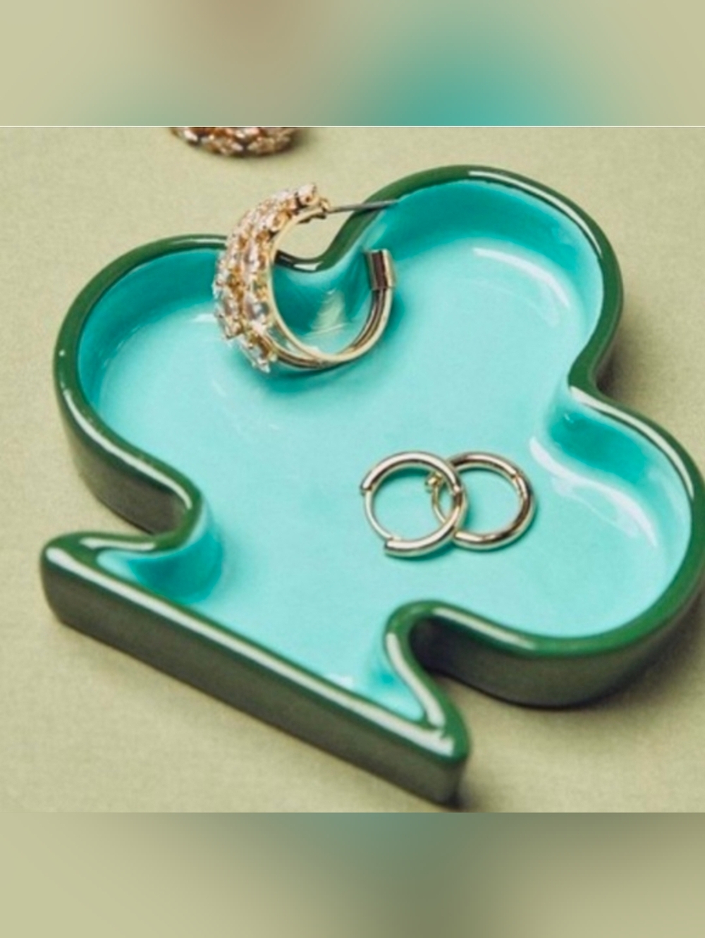 Anthropologie Green Club Clover Trinket Dish & Bag - Picture 3 of 4